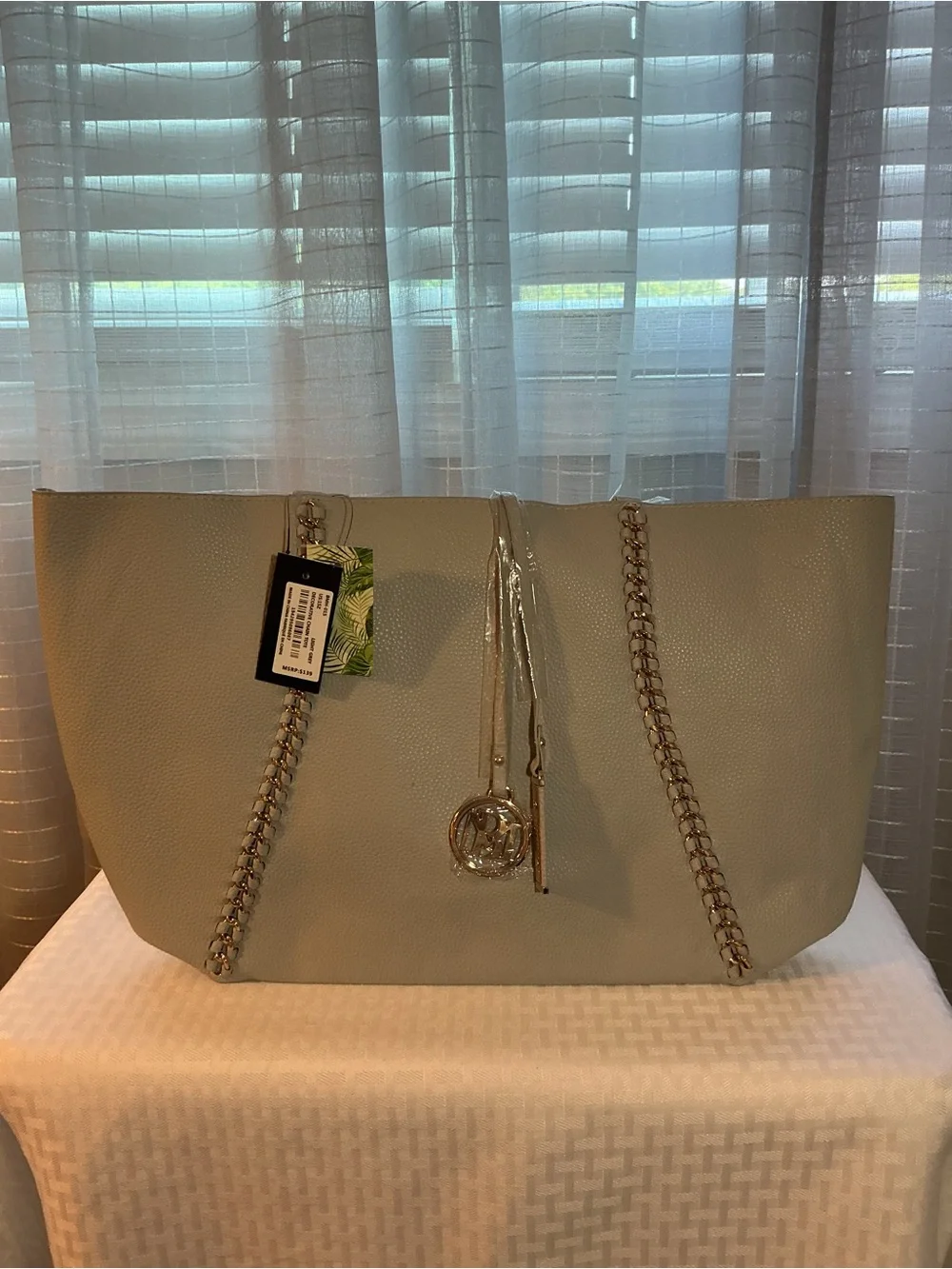 Badgley Mischka Light Gray Vegan Leather Tote Bag